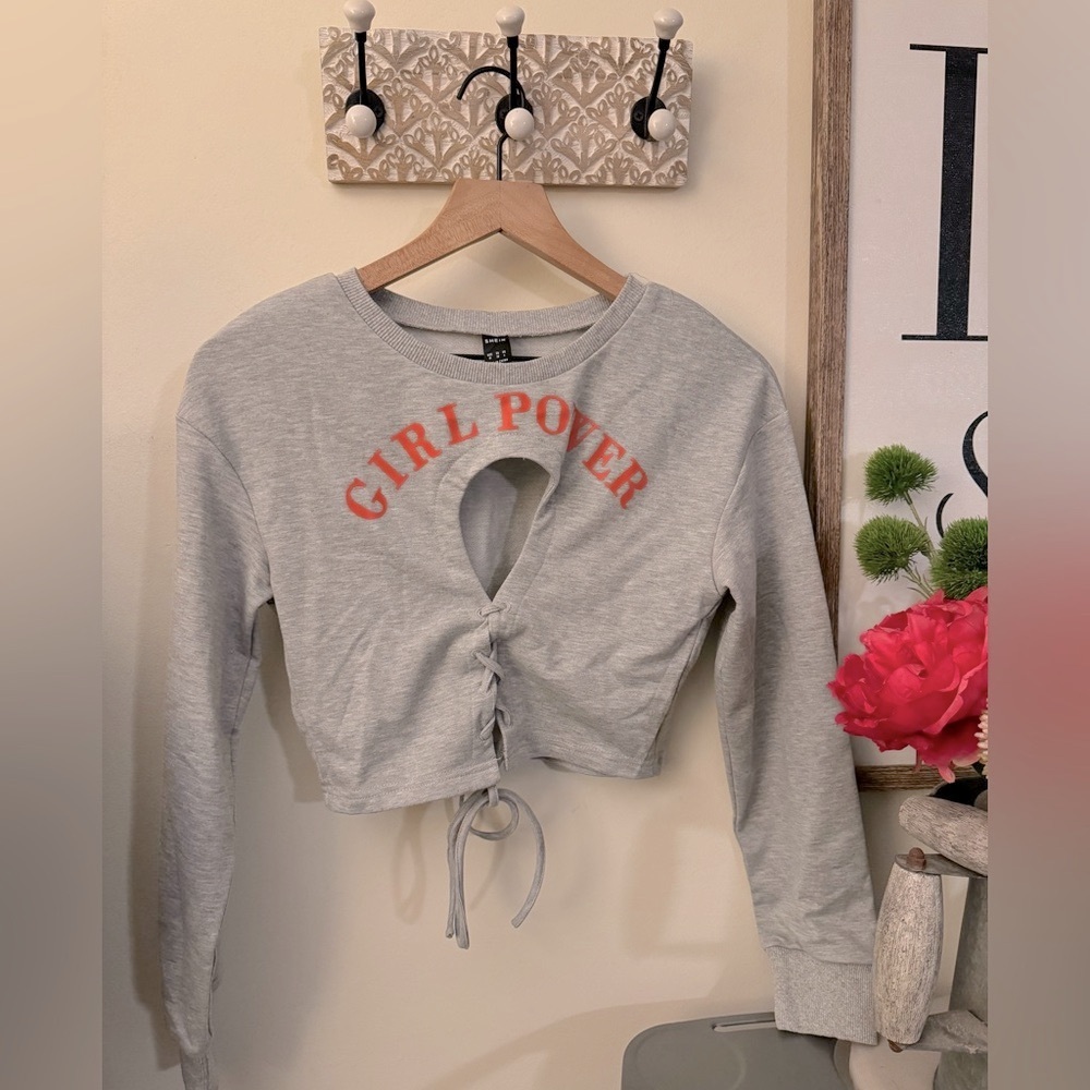 SHEIN scrunched (Girl Power) light long sleeves sweatshirt